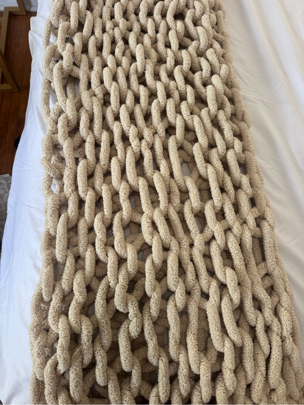 Chunky Knit Throw Blanket in Beige